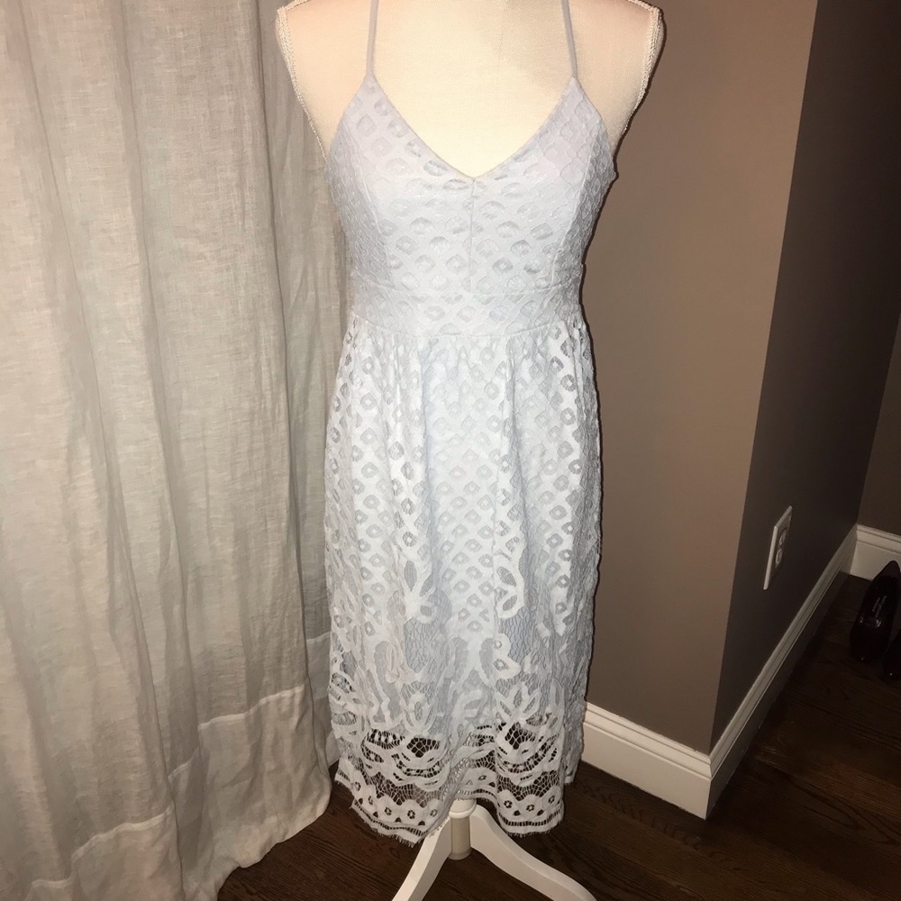 🌺 (2/$10) Dex Light Blue Tea Length Lace Dress